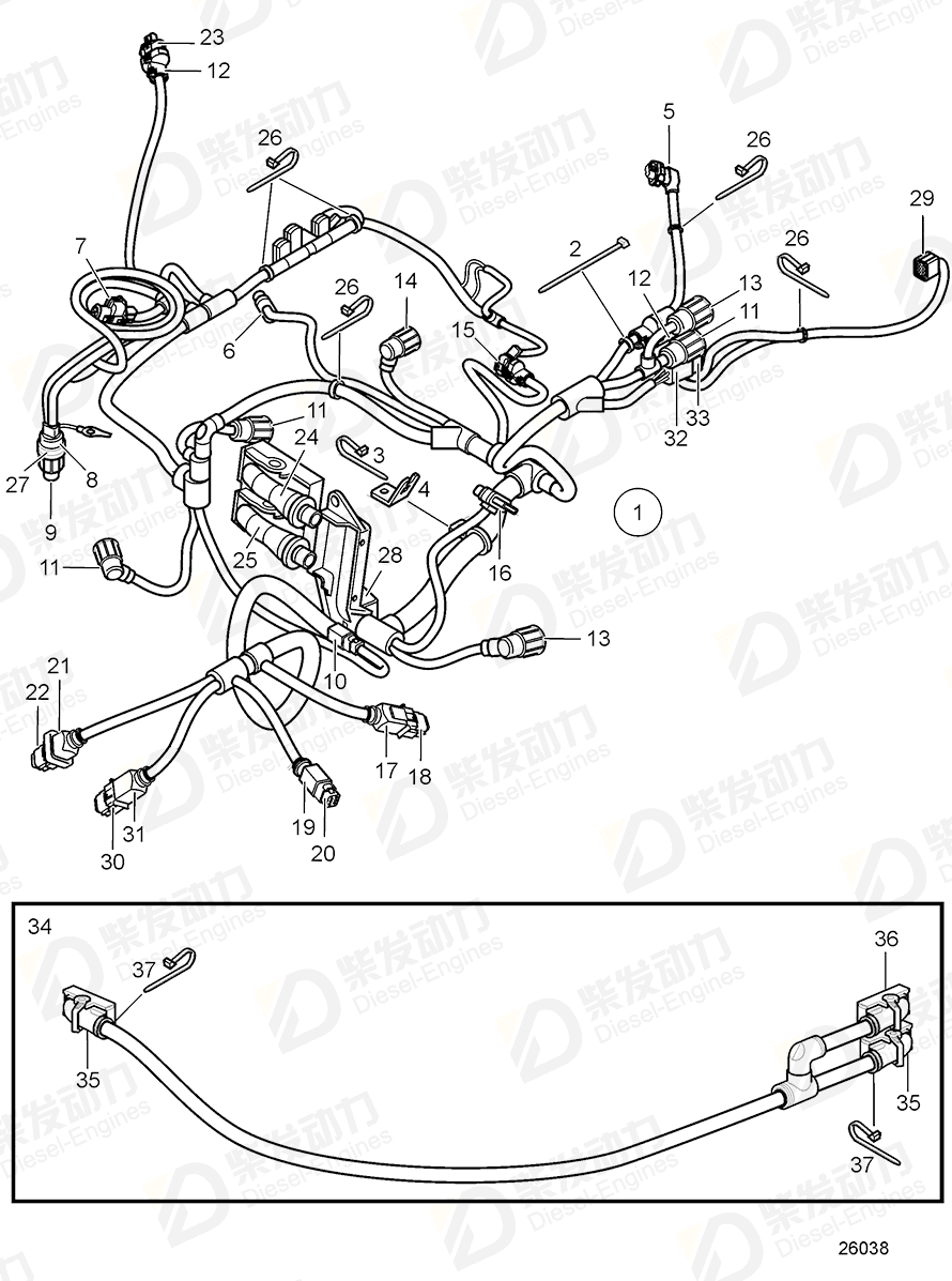 volvo penta Wiring harness 22872278 Drawing